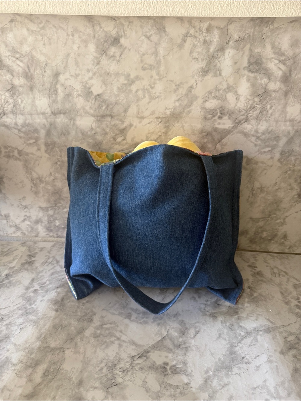 Denim Blue Canvas Tote Bag with Button Closure - Picture 2 of 4